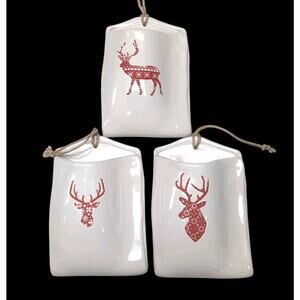 Reindeer Wall Pockets‎ Hanging Ceramic White Red Christmas Deer Antlers Cabin